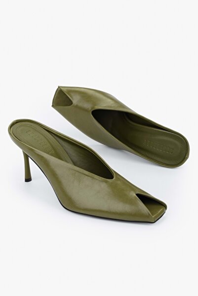 Shoeberry Γυναικείες παντόφλες με τακούνι Selia Oil Green Skin