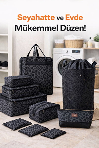 MorPort Σετ οργάνωσης βαλιτσών 10 τεμαχίων με σχέδιο λεοπάρ Premium, τσάντα μ...