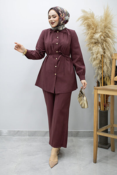 Tesettür Dünyası Διπλό Σετ με Λεπτομέρεια Δεσίματος στο Κολάρο TSD260179 Δαμα...