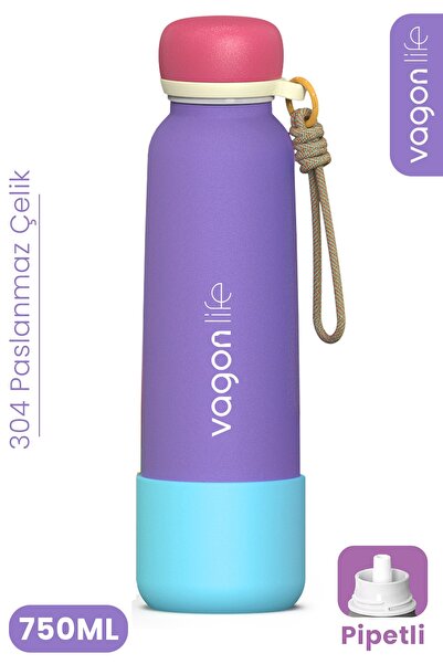 Vagonlife 750 ML Pipetli Sızdırmaz Paslanmaz Çelik Termos Matara El Askılı bp...