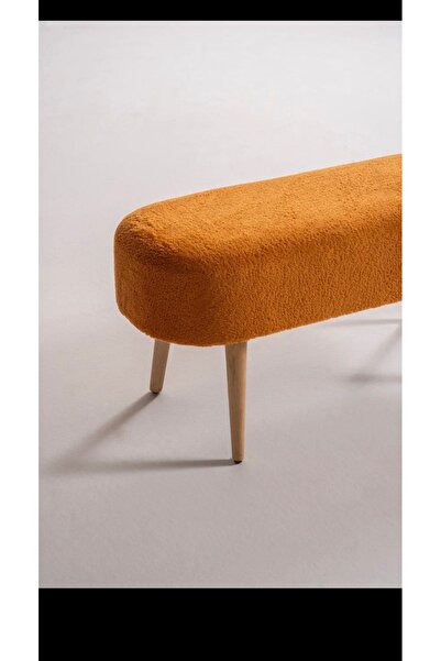 GÜLEŞ HOME LUNA Retro Ahşap Ayaklı Geniş Oturum Alanlı Ovel Bench Puf Turuncu