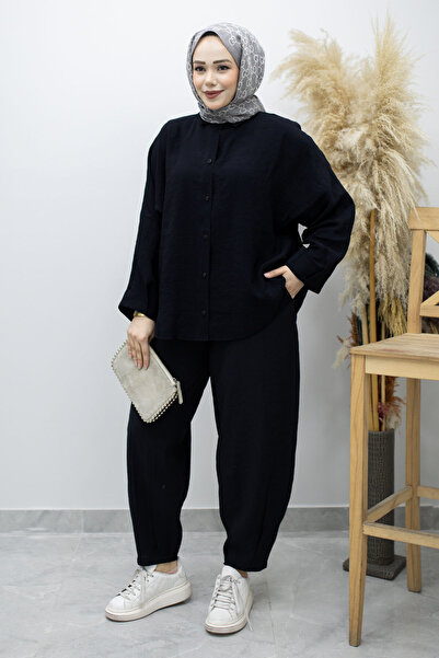 Tesettür Dünyası Υπερμεγέθη Σετ Δύο Τεμαχίων TSD260190 Μαύρο