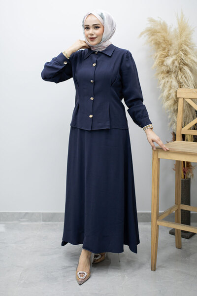 Tesettür Dünyası Σετ φούστας με λεπτομέρεια με κουμπιά και κούμπωμα TSD260188...