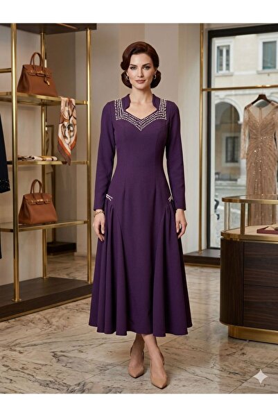 Pyramid masterpieces Purple Dress with Crystal Embroidery on the Chest