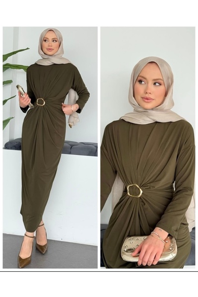 suphan tekstil Φόρεμα από ύφασμα SANDY με λεπτομέρεια στη μέση και κουμπώματα