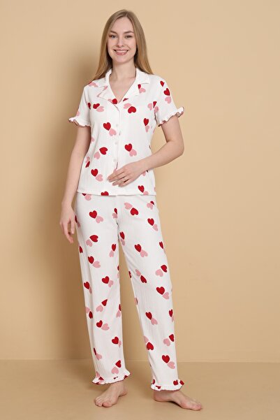 Wordex MRN 3853 Γυναικείο σετ πιτζάμες με κοντό μανίκι, με γιακά πουκάμισου κ...