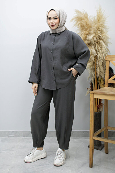 Tesettür Dünyası Υπερμεγέθη Σετ Δύο Τεμαχίων TSD260190 Καπνιστό