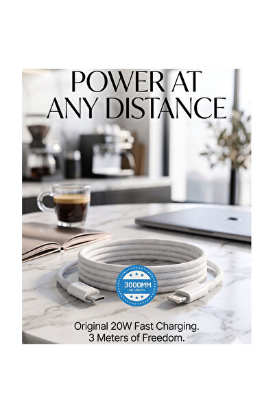 wiks 20W PD Hızlı Şarj Kablosu (3 Metre) - USB-C to iPhone Lightning Uyumlu Ö...