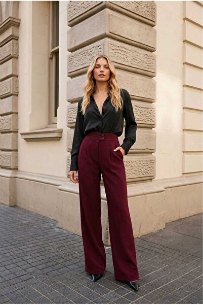 Combout Women's Double Button Stretchy Palazzo Pants