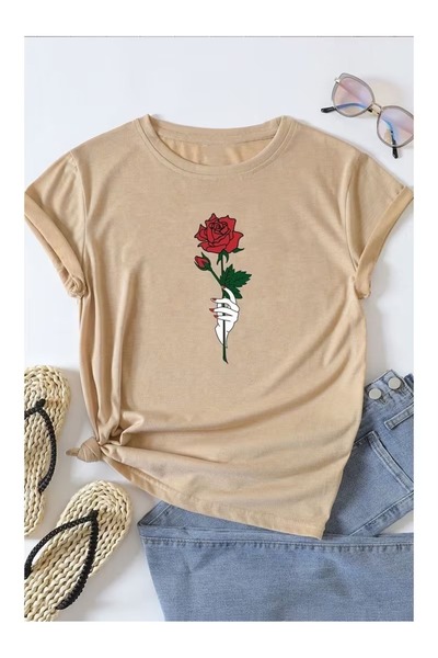 ZİYMO Rose Printed Women's T-Shirt