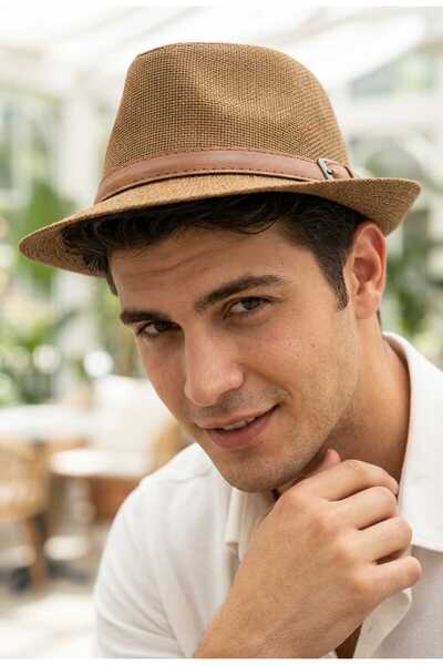 LAGRANZE Δερμάτινο ριγέ κλασικό καπέλο Trilby για Παραλία και Πόλη ΑΝΔΡΙΚΟ