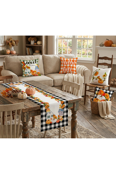 HOMESSA Autumn Themed Plaid Patterned Decorative 4-Piece Throw Pillow Cover a...