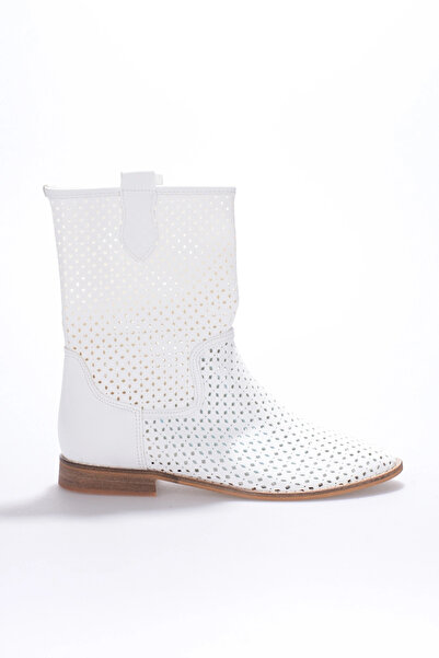 MFT AYAKKABI Women's Laser Cut Cowboy Style Summer Boots White