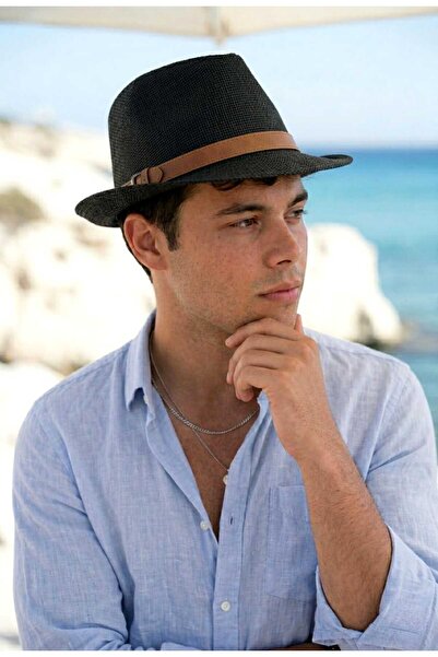 LAGRANZE Δερμάτινο ριγέ κλασικό καπέλο Trilby για Παραλία και Πόλη ΑΝΔΡΙΚΟ