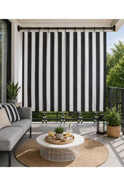 DEVRİM OLİVYA TEKSTİL Κουρτίνα Μπαλκονιού HALKALI σε Γκρι και Λευκό Χρώμα με ...