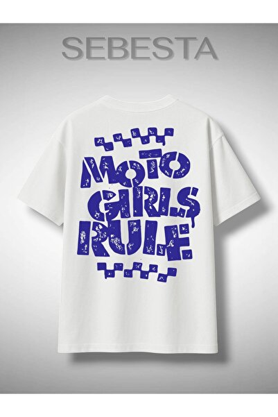Sebesta Fashion تي شيرت مطبوع عليه Moto Girls Rule مقاس كبير الحجم