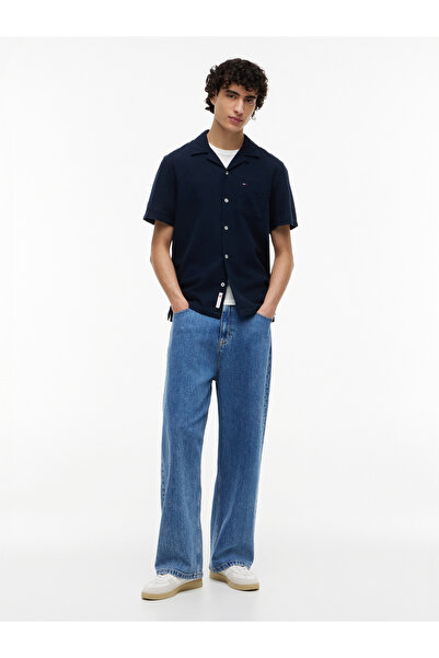 Tommy Hilfiger TJM REG LINEN BLEND CAMP SS EXT Erkek Mavi KK Gömlek - DM0DM23058