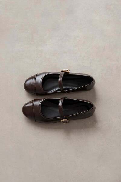 STRASWANS Asta Γυναικεία Ζώνη με Λεπτομέρεια από Ζαρωμένο Δέρμα Μπαλαρίνες Καφέ