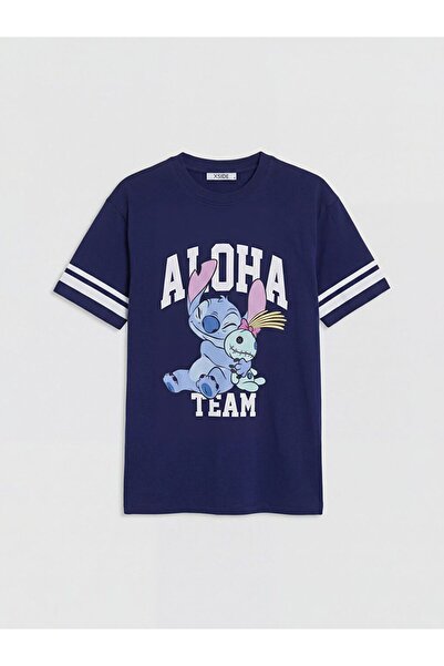 LC Waikiki تي شيرت نسائي مطبوع عليه XSIDE Crew Neck Stitch