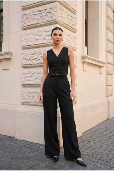 Combout Women's Double Button Stretchy Palazzo Pants