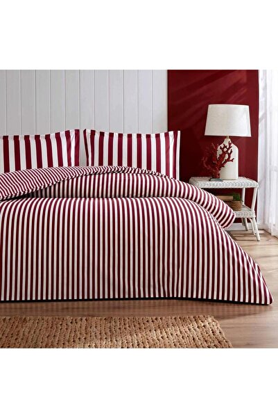 Özdilek Double Fitted Sheet Ranforce Duvet Cover Set Cabana Line Red