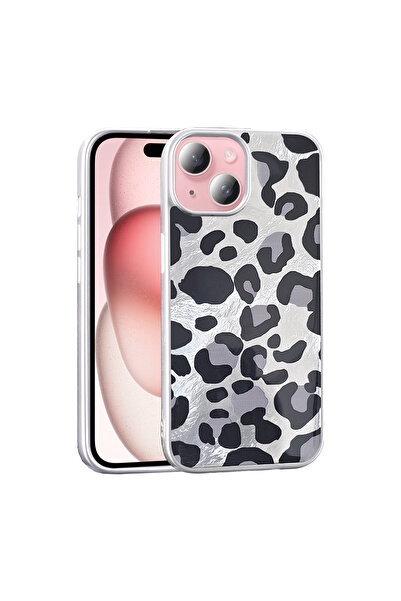 UnDePlus Apple iPhone 15 Kılıf Leopar Kurdele Ekose Desenli Mep Kapak