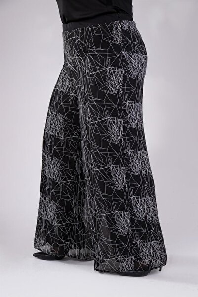 Roxxlen Γυναικείο παντελόνι μεγάλου μεγέθους με ριγέ σχέδιο, φαρδύ, μαύρο