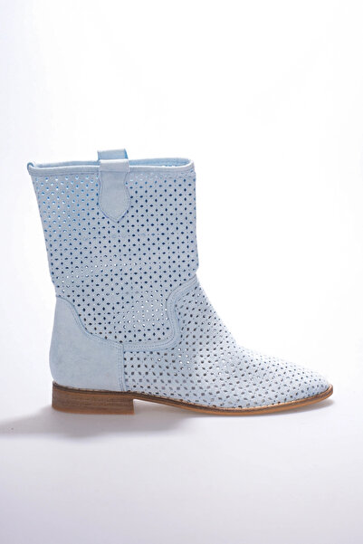 MFT AYAKKABI Women's Laser Cut Cowboy Style Summer Boots Ice Blue