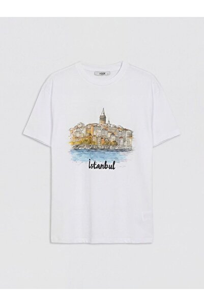 LC Waikiki تي شيرت نسائي مطبوع عليه XSIDE Crew Neck Istanbul