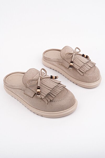 MUGGO Fri̇nge Suede Leather Bow Detailed Casual Comfortable Closed-Front Wome...