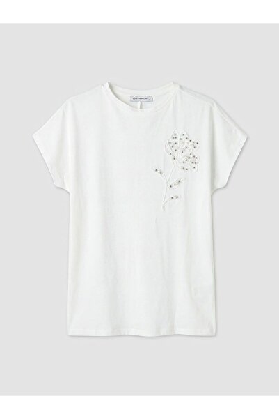 LC Waikiki Γυναικείο T-Shirt LCWAIKIKI Classic Μπλούζα με Κοντό Μανίκι Με Στρας