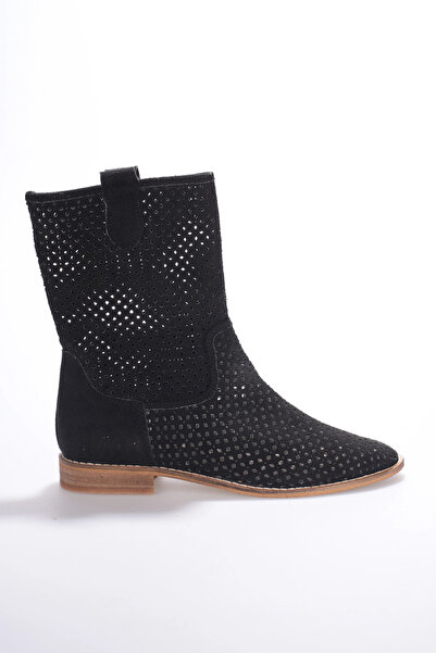 MFT AYAKKABI Women's Laser Cut Cowboy Style Summer Boots Black