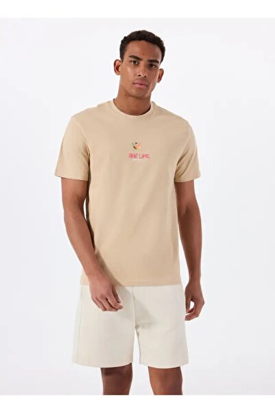 Only & Sons Ανδρικό μπλουζάκι O Neck με τύπωμα ανοιχτό καφέ ONSERHAN REG SS T...