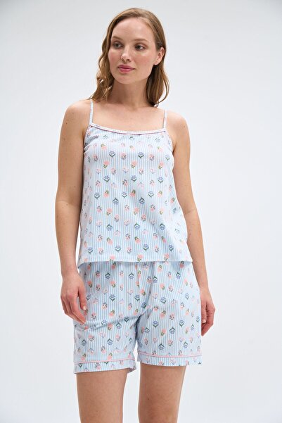 Relax Mode Kadın Mavi Şortlu Pijama Takım - 2061R
