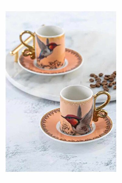 plentiful 6-Person Porcelain Honey Bird Patterned Turkish Coffee Cup Set