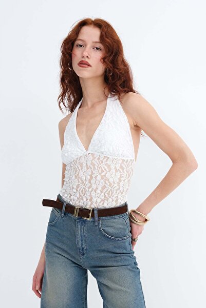 Addax Halter Neck Lace Blouse A0534