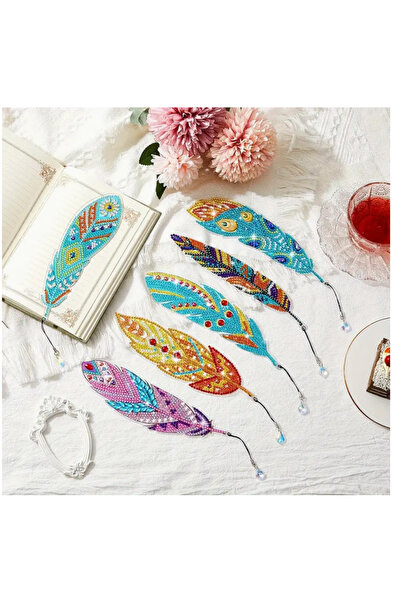 Empressco KUŞ TÜYÜ KİTAP AYRACI 6 ADET SET 5D ELMAS MOZAİK PUZZLE BOYAMA SETİ