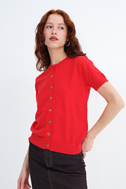 Addax Πλεκτό κοντομάνικο με κουμπιά T261019