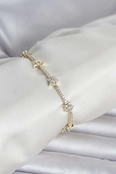 Inure Jewelry سوار نسائي من النحاس ذهبي اللون مرصع بحجر الزركون موديل ستار