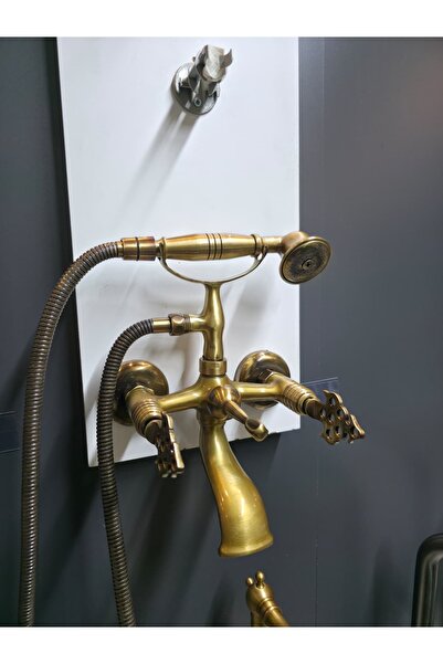 Filia Yapı Klasik Antik Telefon Tutacaklı Mafsallı Set Banyo Duş Bataryası