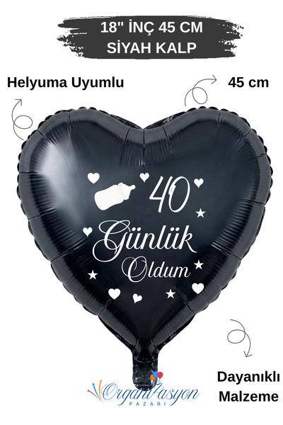 Organizasyon Pazarı 18 Inch Black Heart Foil Balloon |   I'M 40 Now |   Baby ...
