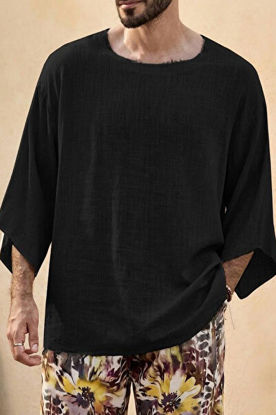 North London Ανδρικό λινό μπλουζάκι με γιακά Crew Oversize