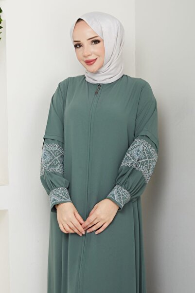 moda4b Γυναικείο μακρύ μεταξωτό φόρεμα Μεδίνας με φερμουάρ και λεπτομέρεια κε...