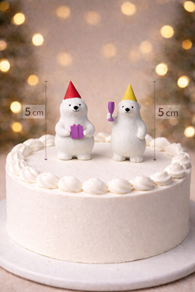 LİYA3D Sevimli Ayıcık Pasta Süsü 2’li Set 5 cm – Doğum Günü Cupcake Topper PL...