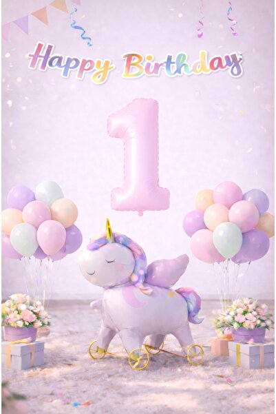 SİNDA Unicorn Temalı Doğum Günü Partisi Seti - Yaş Günü Konsepti - Makaron Ba...