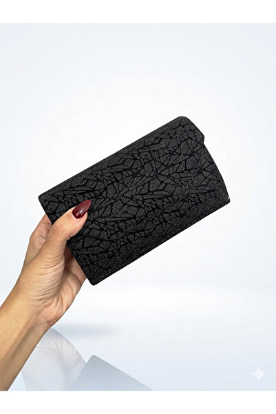 Melos Butik Geantă de mână și crossbody neagră, cu textură argintie, elegantă...