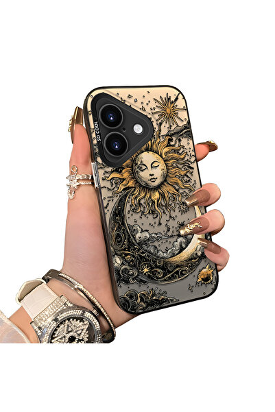PATTERNOVA iPhone 16 Plus Uyumlu Yüksek Kalite Retro Güneş Ay Desenli Kılıf, ...