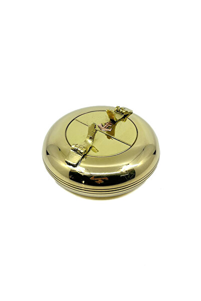 Bıyıklı Tobacco Ship Anchor Figured Pure Brass Lid Ashtray 8.5 cm