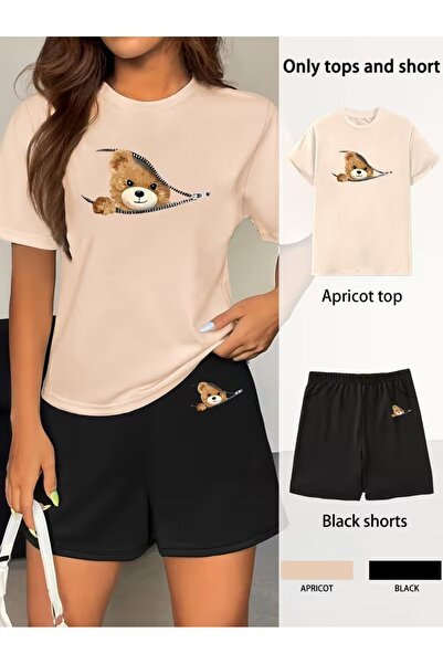 puolikuu Γυναικεία φόρμα oversized με ΣΟΡΤΣ, μπλουζάκι με στάμπα αρκουδάκι - ...