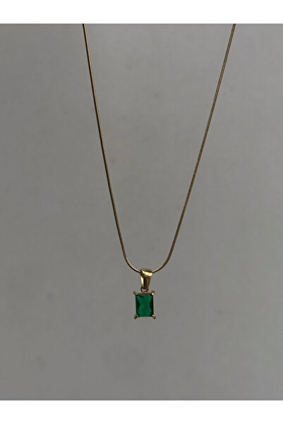 AngelsAccessories Ατσάλινο Κολιέ με Τετράγωνη Πράσινη Πέτρα